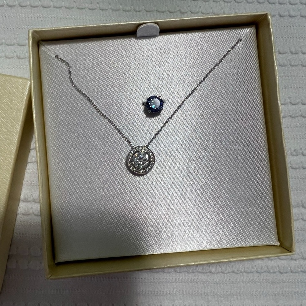 Elegant Sterling Silver Crystal Pendant with Extra Blue Crystal Center Stone